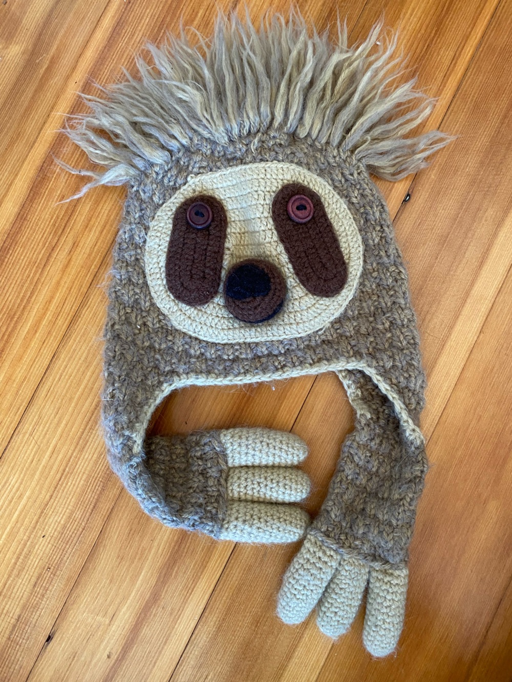 Kids Brown Crochet alpaca blend Sloth Hat